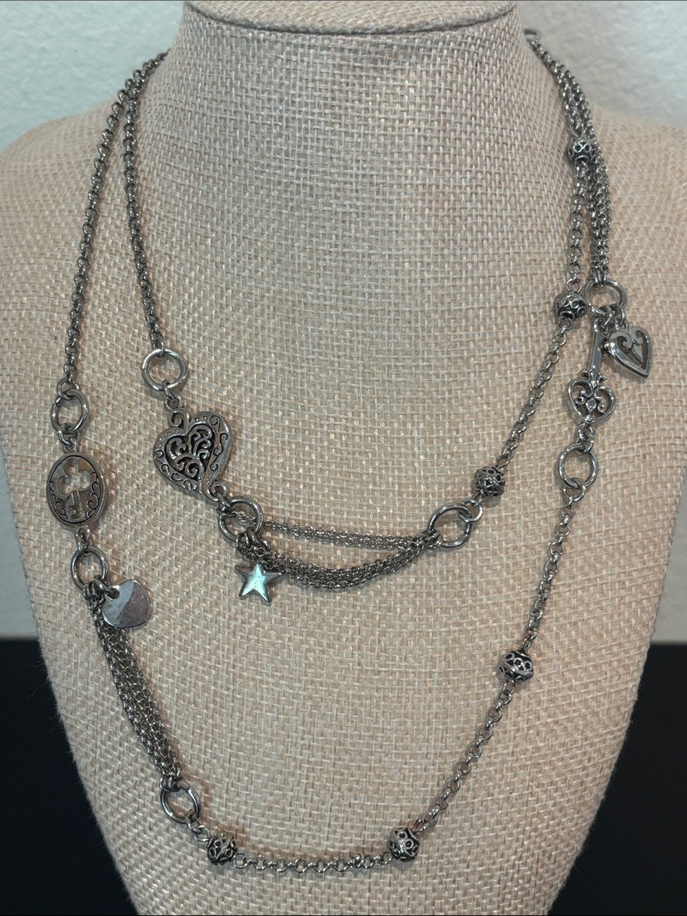 Vintage Cookie Lee Silver Tone Multi Strand Charm Necklace